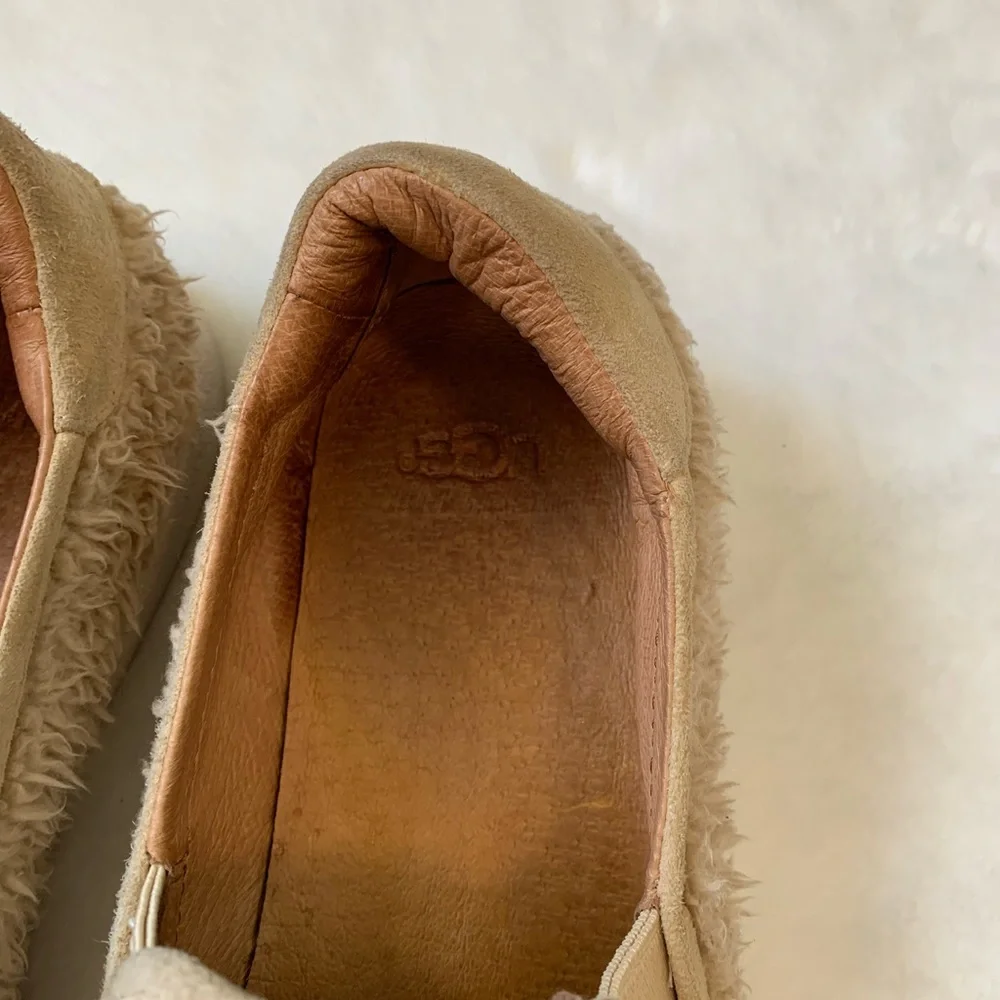 UGG Ricci Leather Faux-Fur Slip-on Sneakers, Size 8.5, Color: Natural